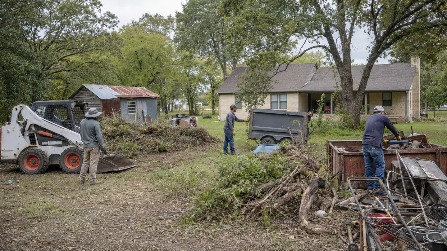 Representative inherited-property cleanup in progress with retained improvements protected and material separated by type.